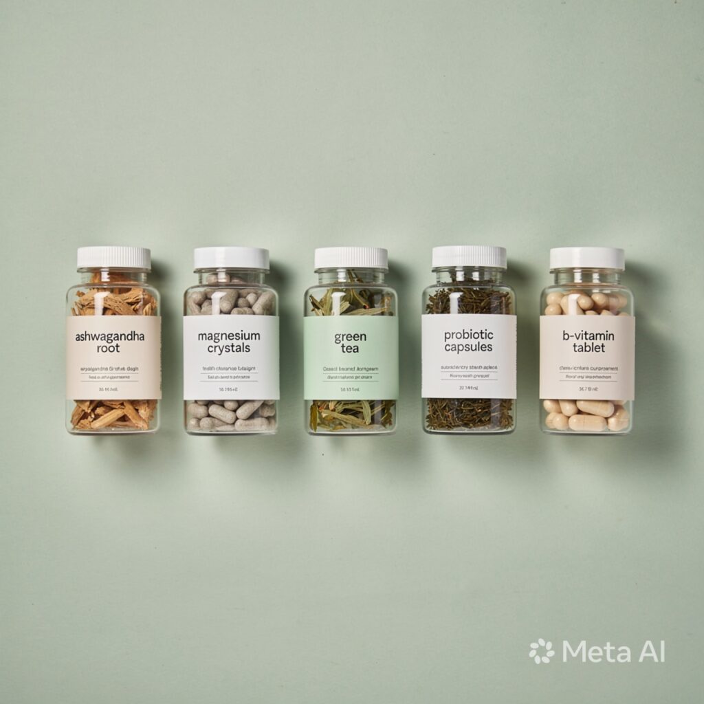 neatly-arranged-row-of-five-different-supplement-b-1024x1024 7 Best Supplements for Anxiety That Actually Work, According to Science