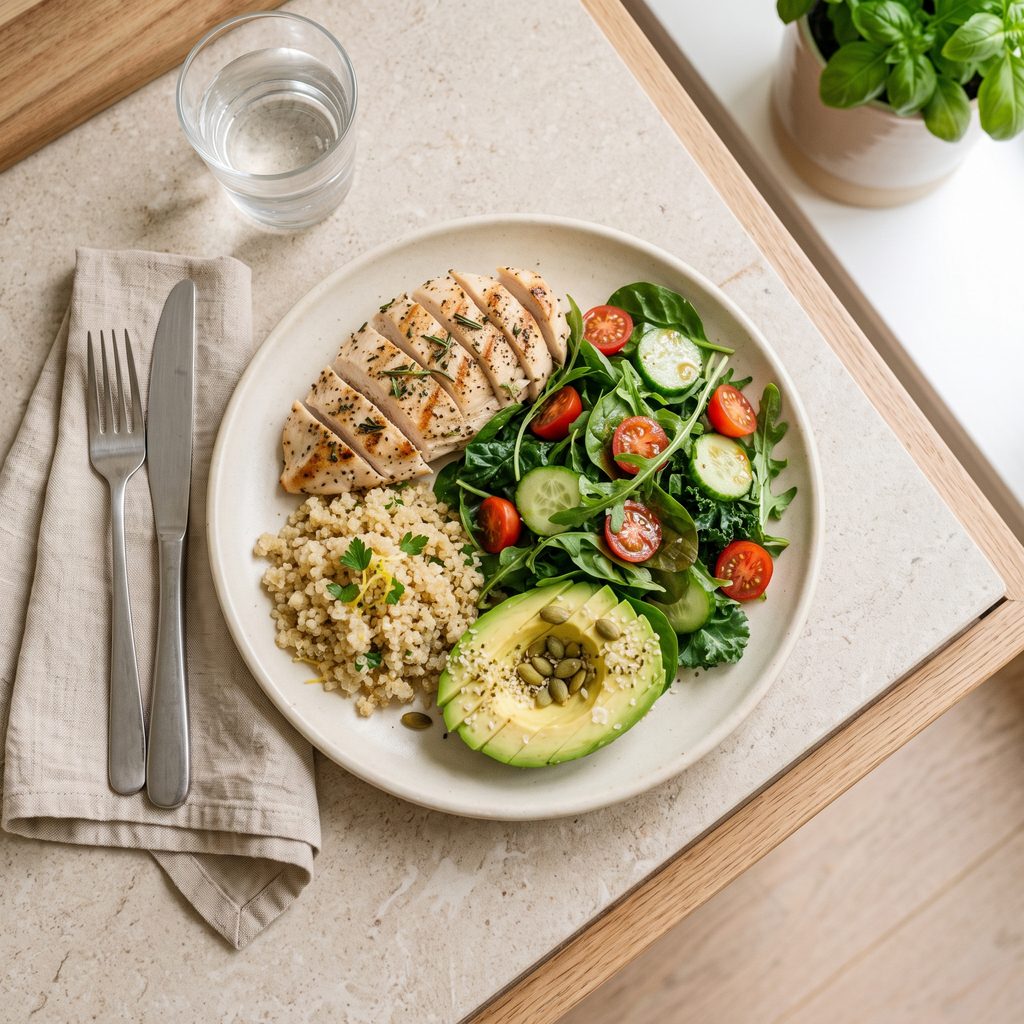 Balanced_meal_on_ceramic_plate-1024x1024 Why Belly Fat Gets Worse After 40 ( The Real Reason)