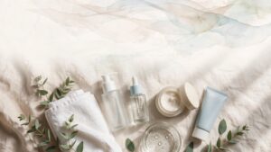 Simple skincare routine for beginners with cleanser, serum, moisturizer and sunscreen