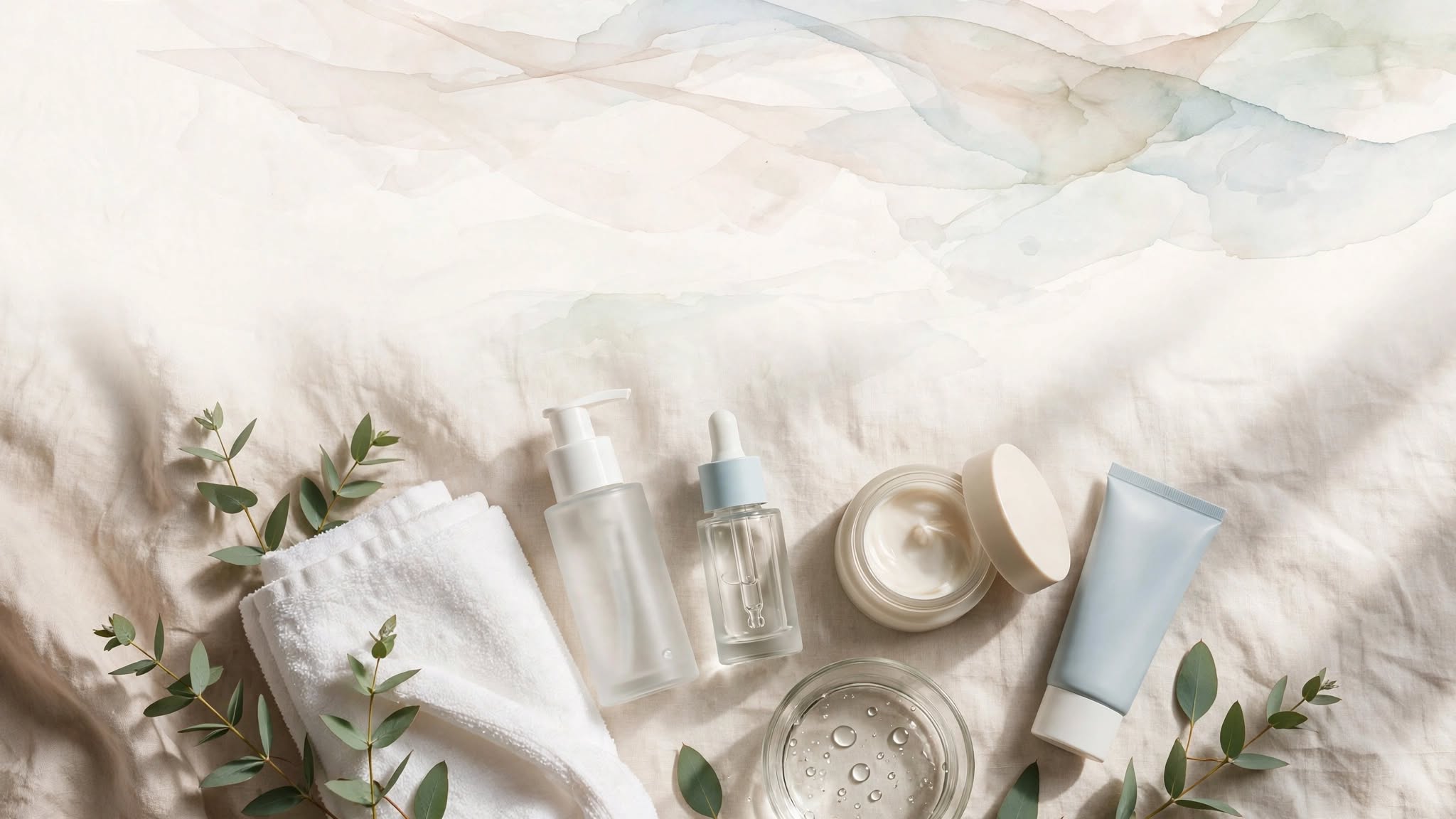 Simple skincare routine for beginners with cleanser, serum, moisturizer and sunscreen